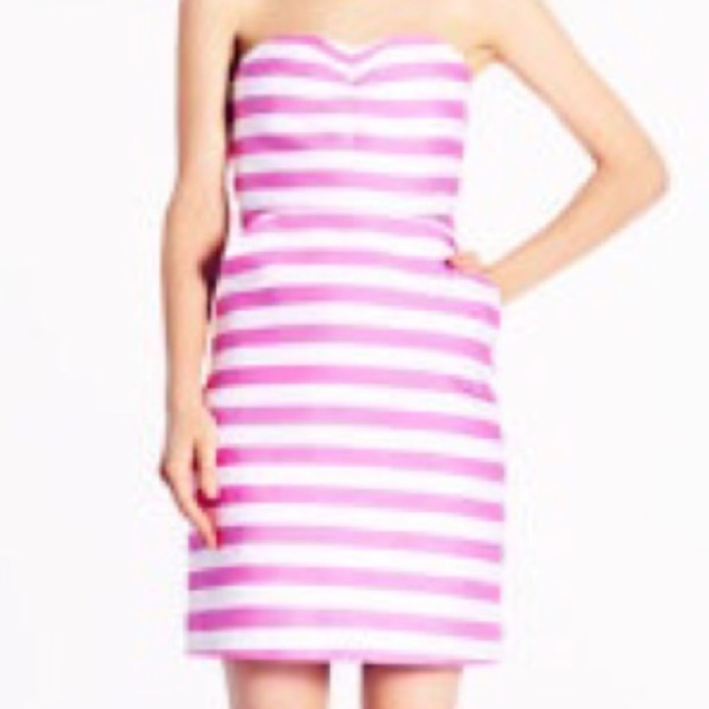 Kate Spade White and Pink Striped Strapless Dress